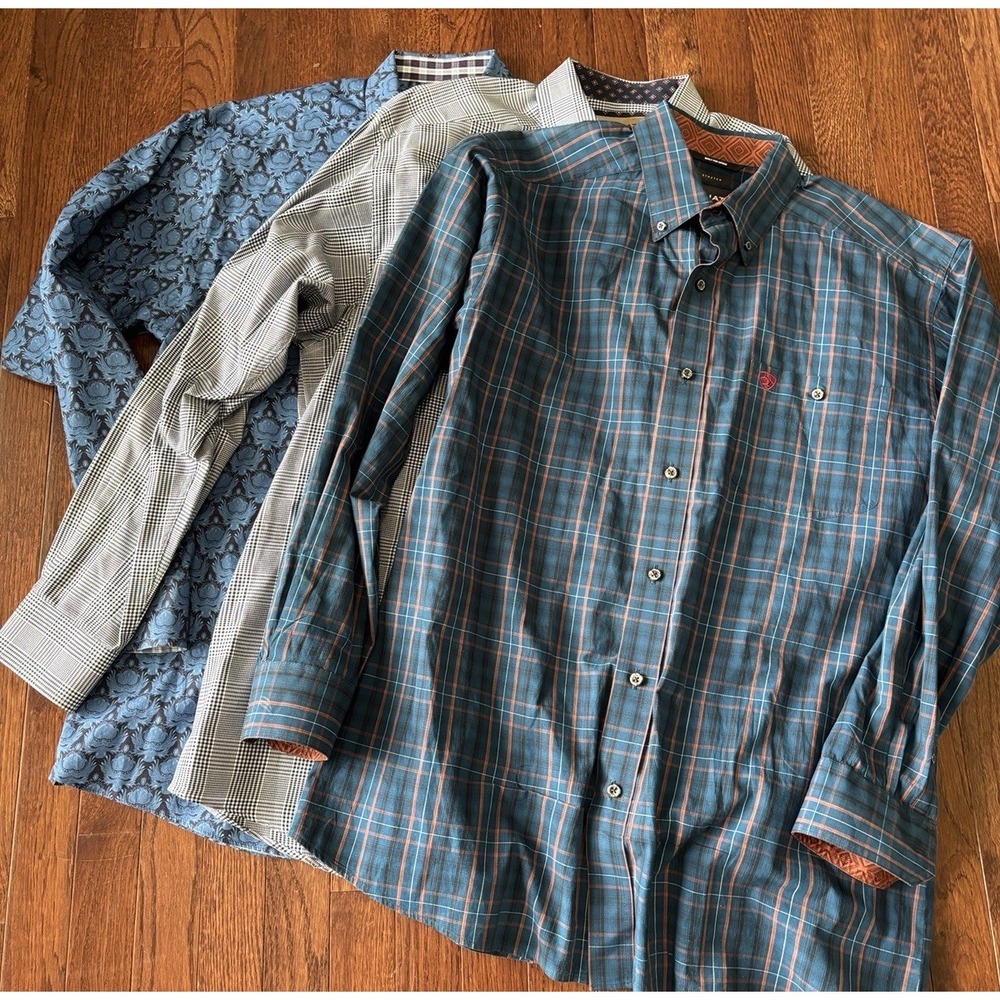 Lot Of Three Ariat Wrinkle Free Button Up Long Sleeve Flip Cuff Prints Large